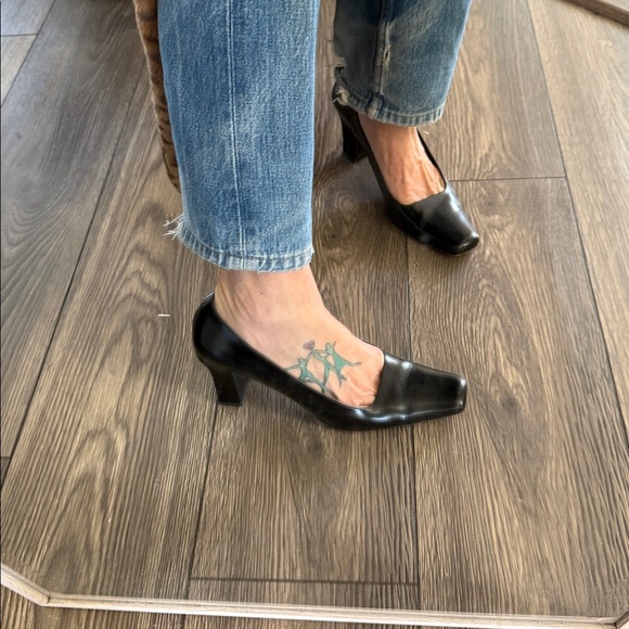 Italian leather Black Square-Toe block Heels size 9 - Picture 5 of 13